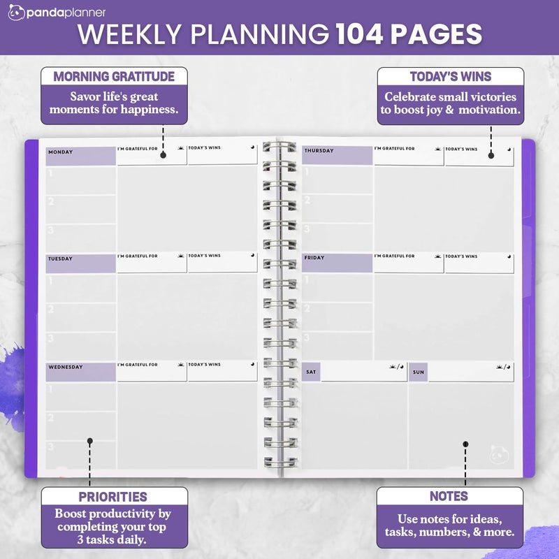 Panda Planner 2026 Undated Weekly Planner â€“ Spiral Notebook 5.75" x 8.25" with 52 Weeks, Habit Tracker & Weekly To-Do Lists â€“ Academic Planner & Productivity Organizer for Home, Office & School (Purple) - Image 2